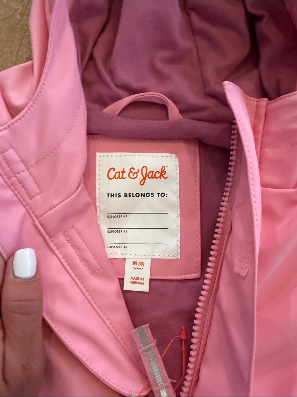 Cat & Jack Girls Pink Hooded Rain Jacket NWT Size M (8) Waterproof - Picture 7 of 9